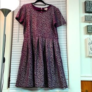3X LuLaRoe Amelia Dress - Plum, Metallic Roses